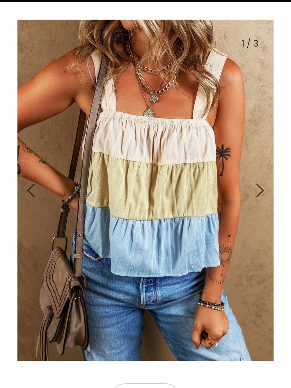 Hem & Thread Stripe Color Block Tiered Wide Strap Tank Top
